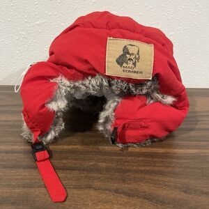 Lil Mad Bomber Rabbit Fur Lined Trapper Hat Kids XL Ear Flaps Red Aviator